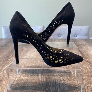 BCBG women’s Harrah Pump Black Suede 4.0 inch heels